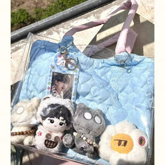 LIZAKOSHT - Harajuku Blue Shoulder Bags Women Transparent Large Capacity Casual Tote Bag Ladies Sweet Canvas Messenger Bag Aesthetic