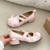 LIZAKOSHT - Lace Cross Strap Women Mary Jane Shoes Fashion Sweet Butterfly-knot Thick Heel Shoes Spring Autumn Ladies Elegant Dress Pumps