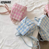 LIZAKOSHT - Korean Preppy Sweet Plaid Girls Backpack Y2k Aesthetic Bow Casual Kawaii Schoolbags Women Students All Match Fashion Backpacks