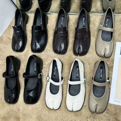 LIZAKOSHT - New Mary Jane Women Flat Split Toe Shoes, Microfiber Leather Comfortable Slip-on Sandals, Woman Soft Soled Loafers Shoes