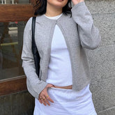 LIZAKOSHT - Vintage Streetwear Women Y2K Knitted Sweater Fashion One Button Open Front Cardigan Solid Color Long Sleeve Slim Fit Knitwear
