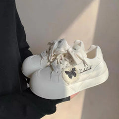 LIZAKOSHT - Lovely Sneakers Women Butterfly Print Versatile Lace Up Casual Shoes Thick Bottom Increase Round Toe Trainers Women