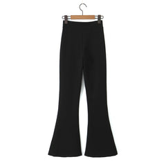 LIZAKOSHT - Woman Long Stretch Slim Skinny Trousers Legging Yoga Bottom Sexy Plain Black Solid V High Waist Full Length Flare Pants