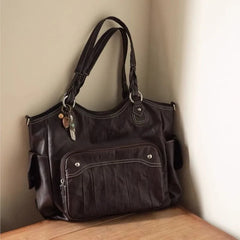 LIZAKOSHT - Retro Mulard Coffee Tote Bag Women PU Leather Large Capacity Shoulder Bag Ladies Harajuku Commute Versatile Underarm Bag