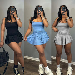 LIZAKOSHT - Summer 2 Piece Pantskirt Set Women Y2K Streetwear Sexy Crop Tops Pleated Dress Two Piece Set Skirts Shorts Cargo Pants Outfits