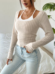 LIZAKOSHT - Womens Halterneck Knittd Sweater Tops Off Shoulder Sexy Bodycon Pullover Solid Color Soft Jumper Early Fall