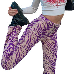 LIZAKOSHT - Ladies Pants Women Personality Striped Printed Trousers Zipper High Waist Slacks Tight Straight-leg Trousers Streetwear