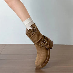 LIZAKOSHT  -  Vintage Low Heel Women Ankle Boots Fashion Belt Buckle Shoes Autumn Winter Short Booties Zapatos De Mujer