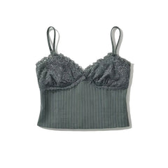 LIZAKOSHT - Sexy Women Lace Patchwork Striped Camis Summer Lady Slim Chic Crop Top Y2K