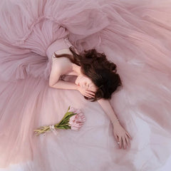 LIZAKOSHT - Puffy Pink Princess Prom Dresses Sleeveless Trailing Strapless Vintage Customize Wedding Party Evening Gowns Quinceanera