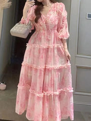 LIZAKOSHT - Long Sleeve Strenchy Wasit Ruffled Long Dress vestidos cortos de fiesta Wedding Dresses Prom Dress Chiffon Party Dress vestido