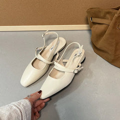 LIZAKOSHT - Spring New Women Sandal Fashion Round Toe Ladies Elegant Slingback Shoes Square Low Heel Outdoor Dress Pumps New Woamn Shoe