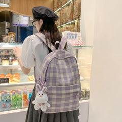 LIZAKOSHT - New Fashion Lady Lattice Travel School Bag Female Plaid Cute College Backpack Trendy Women Bag Girl Cool Kawaii Laptop Backpack