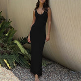 LIZAKOSHT - Knitted Elegant Women Long Backless Wrap Sexy Club Evening Party Dress Beach Party Summer Holiday Fashion Dress