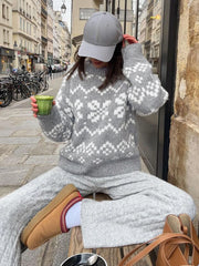 LIZAKOSHT - Autumn and winter new product half high collar snowflake Christmas multicolour loose casual knit sweater top female style