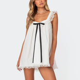 LIZAKOSHT - Women Y2K Lace Trim Mini Dress Cute Fly Sleeve Bowknot Babysoll Short Dress Summer Fairy Grunge Party Night Dress