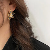 LIZAKOSHT Purple Green Clear Crystal Flower Earrings 2023 Gold Color Metal Flowers Petal Big Drop Dangle Earrings for Women Gifts