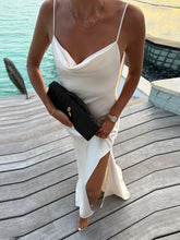 LIZAKOSHT - Women Spaghetti Dress Strap Deep V Back Maxi Dresses Open Back Side Slit Flowy Wedding Evening Gown Party Wear Woman Clothes