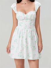 LIZAKOSHT - Women Short Mini Dress Short Sleeve Low-cut Backless Flower Print A-line Dress Summer Female High Waist Vestidos