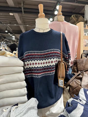 LIZAKOSHT - Casual Women Navy Sweater Spring Ladies Crew Neck Navy Sweater Streetwear Female Vintage Loose Sweater