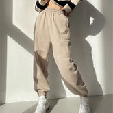 LIZAKOSHT - Women Pocket Joggers Cargo Sweatpants Elastic Cuff Casual Sports Trousers Women Streetwear Leisure Pants