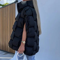 LIZAKOSHT - Fashion High Street Commuting Cotton Coat Winter Fluffy Warm Vest Down Jacket Lady Casual Stand Collar Sleeveless Zipper Outwear