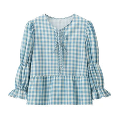 LIZAKOSHT - Summer New European and American Women's Street Fashion Plaid Printed Long Sleeve Shirt