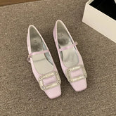 LIZAKOSHT - Candy Color Women Flat Shoes Fashion Big Crystal Buckle Ladies Elegant Mary Jane Shoes Soft Flat Heel Dress Single Shoes New
