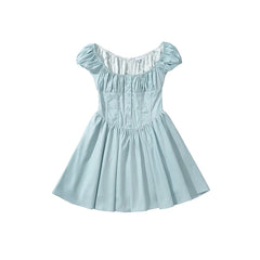 LIZAKOSHT  -  Vintage Solid Sexy Off Shoulder Dress Women Short Sleeve Low Waist Female Mini Summer Dresses Holiday Robe