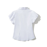 LIZAKOSHT - Women WHITE Corset-like Paneled Construction Short Gathered Sleeves LIANA TOP