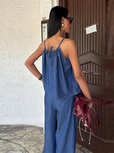 LIZAKOSHT - Women's Two Pieces Set Denim Pant Sets Sleeveless Tanks Tops Sets Women's Suits High Waist Wide Leg Trousers Outfit Streetwear