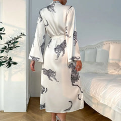 LIZAKOSHT - Satin Long Sleeved Lace Up Over Knee Sexy Pure Desire Style Nightgown