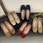 LIZAKOSHT - New Brand Women Flat Shoes Fashion Round Toe Shallow Slip On Ladies Ballerinas Shoes Casual Square Low Heel Ballet Shoes New