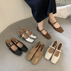 LIZAKOSHT - Strap Women flats square toe silver leather loafers shoes for women ladies mary janes shoes thick heel zapatos mujer