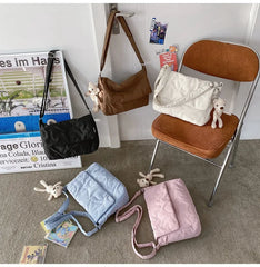 LIZAKOSHT - Women Sweet Y2k Aesthetic Grunge Crossbody Bag Japanese Chic High-capacity Shoulder Handbags Vintag Solid Simple Messenger Bags