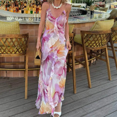 LIZAKOSHT - Europe and The United States in The Summer of 2025, The New Flounced Flower Print Suspender Dress Backless Sexy Long Skirt.