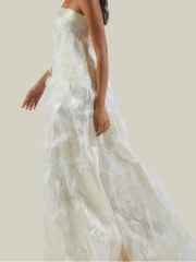 LIZAKOSHT - Elegant Feathers Off Shoulder Strapless Maxi Dress Women Chic Backless Wrapped Chest Loose Robes Lady Party A-line Vestidos