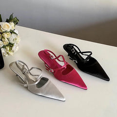 LIZAKOSHT - Spring Fashion Narrow Band Buckle Strap Sandals Women Pumps Elegant Pointed Toe Thin Heel Party Dress Ladies Shoes Footwear