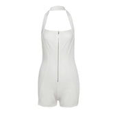 LIZAKOSHT - Hot Sexy Halter Backless Zip Up Skinny Women Romper Solid Color Backless Sleeveless Hipster Short Jumspuit Summer Clubwear