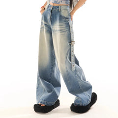 LIZAKOSHT  -  American retro women washed jeans autumn and winter high street casual slim loose trendy brand straight pants