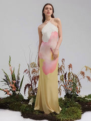 LIZAKOSHT  -  Elegant Print Halter Long Dress Women Backless Lace Up Sleeveless Beach Vestido Female 2025 Spring Summer Fashion Chic Dresses