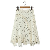 LIZAKOSHT - Romantic Apricot Polka Dot Print Chiffon Midi Long Skirt Women Zipper Waist Tierred Ruffles A-lined Asymmetry Skirts Holiday