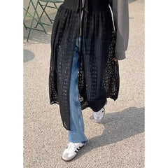 LIZAKOSHT - Korean Jacquard Hollow Lace-up Sexy Sling Dress Women 2024 Summer New Streetwear Solid Color All Match Mid-length Dress