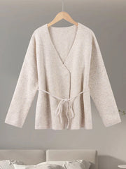 LIZAKOSHT - Casual Knit Cardigan Women Loose V Neck Long Sleeves Lace Up Sweater Coats Female 2025 Autumn Winter Solid Soft Chic Knitwears