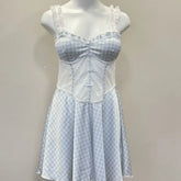 LIZAKOSHT - Sweet Heart Nightgowns Plaid Nightdress College Style Summer Sexy Nightgowns Spice Wide Edge Lace Dress Waist Skinny Nightgowns