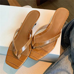LIZAKOSHT - Summer Casual Thin Low Flats Heels Women Slippers Comfortable Square Clip Toe Daily Party Ladies Shoes