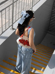 LIZAKOSHT - Casual Denim Lace Up Women Halter Vests O-neck Sleeveless Backless Slim Female Tanks 2024 Spring Summer New Fashion Lady Tops