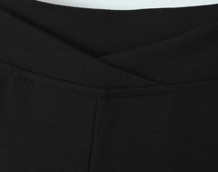 LIZAKOSHT - Woman Long Stretch Slim Skinny Trousers Legging Yoga Bottom Sexy Plain Black Solid V High Waist Full Length Flare Pants