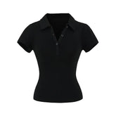 LIZAKOSHT - Women Button Up Polo Short Sleeve Tee Tshirt Top