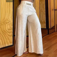 LIZAKOSHT - High Waist Wide Leg Pants Pure Color Loose plus Size Flared Trousers Women's Fashion plus Polyester Spring Autumn Season